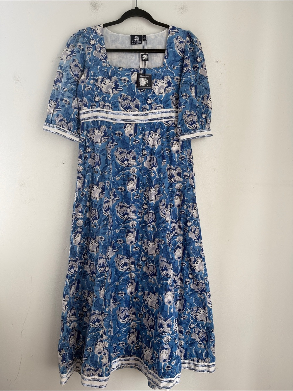 Madison Mathews floral print square neck short sleeve midi maxi dress sz XS NEW